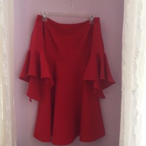 Red off the shoulder bell sleeve formal dress
